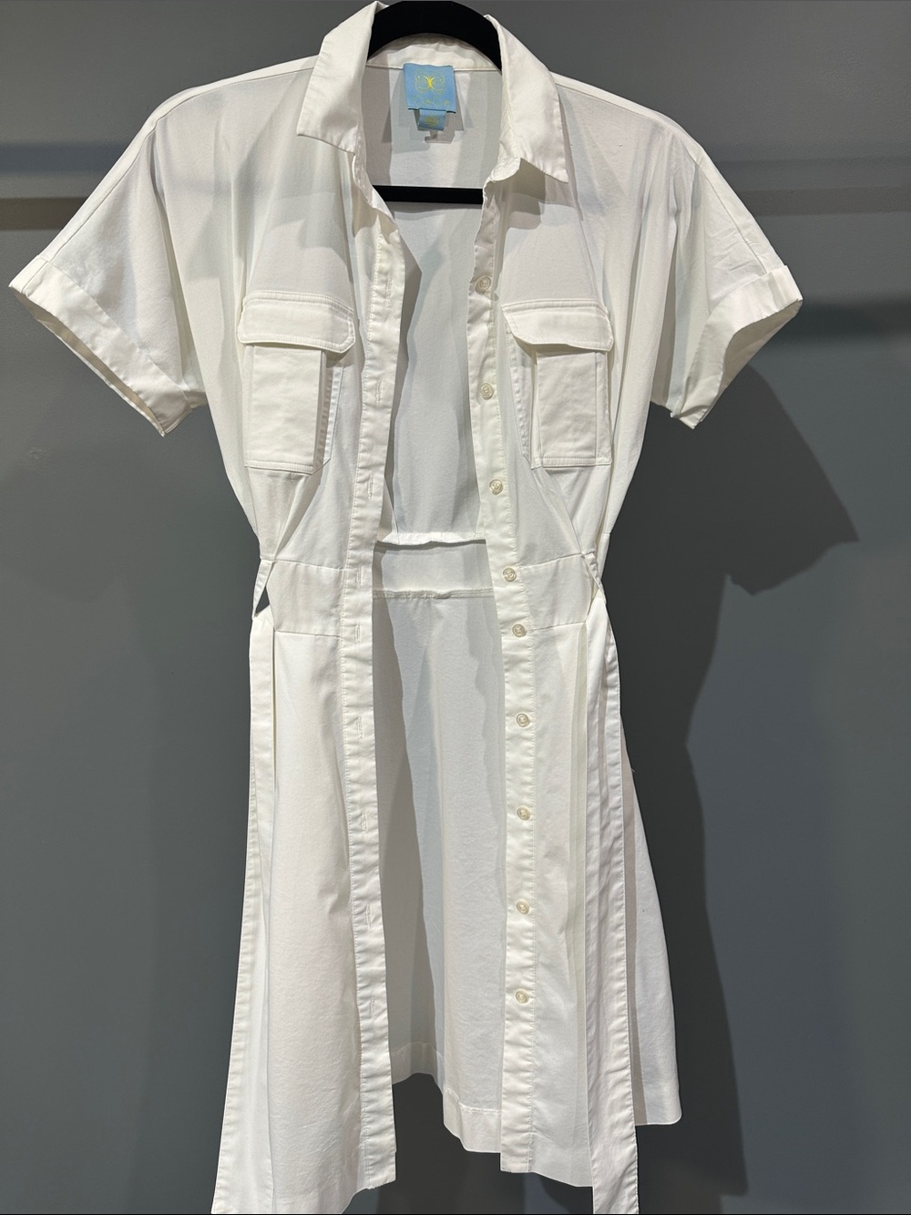 CeCe White Short-Sleeve Midi Shirt Dress